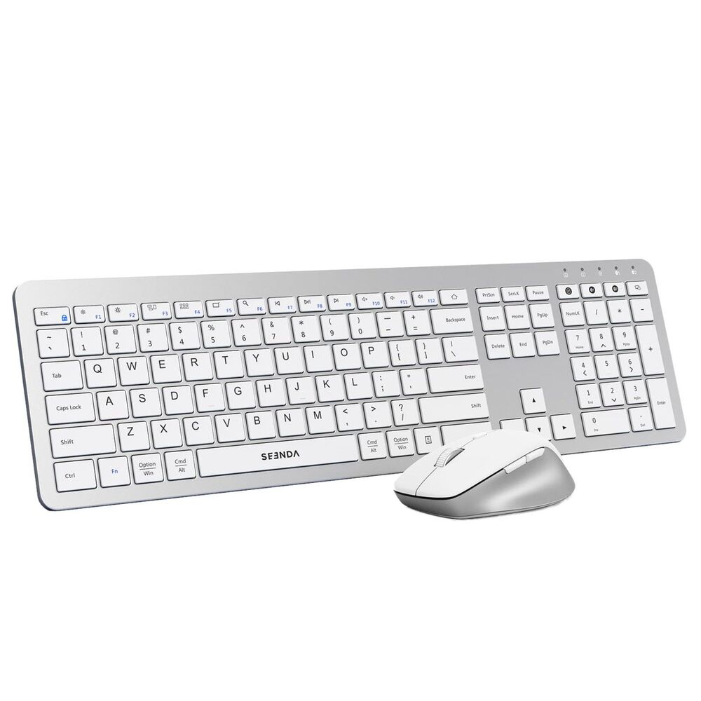 Wireless Bluetooth Keyboard & Mouse Combo White Silver NEW